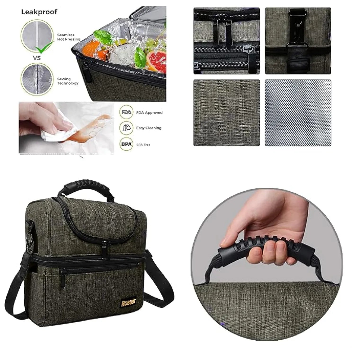 Robust Insulated Leakproof Lunch Bag with Shoulder Strap
